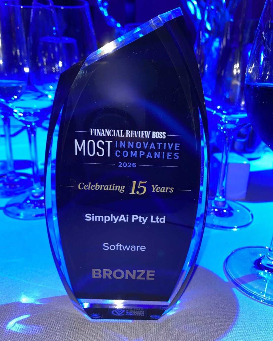 SimplyAi AI consulting Australia wins AFR Most Innovative Company award Technology Bronze 2026